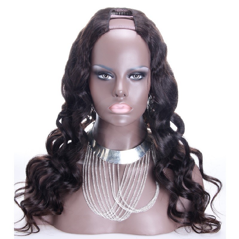 U-Part Wig, Loose Wavy, Color #1 (Jet Black), Made With Remy Indian Human Hair