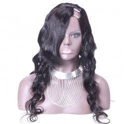 U-Part Wig, Loose Wavy, Color #1B (Off Black), Made With Remy Indian Human Hair