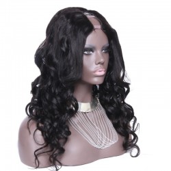 U-Part Wig, Loose Wavy, Color #1B (Off Black), Made With Remy Indian Human Hair