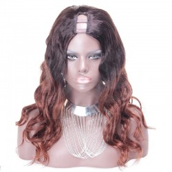 U-Part Wig, Body Wave, Ombre, Color #1B/30 (Off Black / Dark Auburn), Made With Remy Indian Human Hair