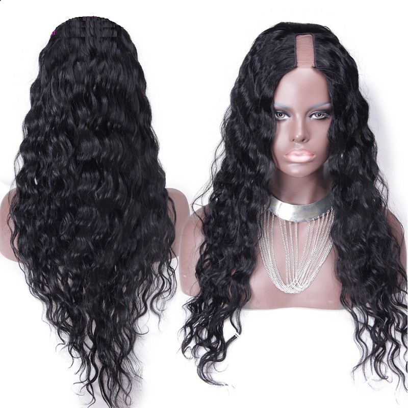 U-Part Wig, Curly, Color #1 (Jet Black), Made With Remy Indian Human Hair