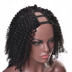 U-Part Wig, Deep Curly, Color #1 (Jet Black), Made With Remy Indian Human Hair