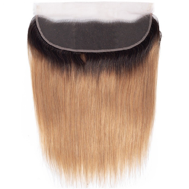 Lace Frontal Closure (13x4) Hair Extensions, Ombre Colour #1B/27 (Off Black / Honey Blonde), Made With Remy Indian Human Hair