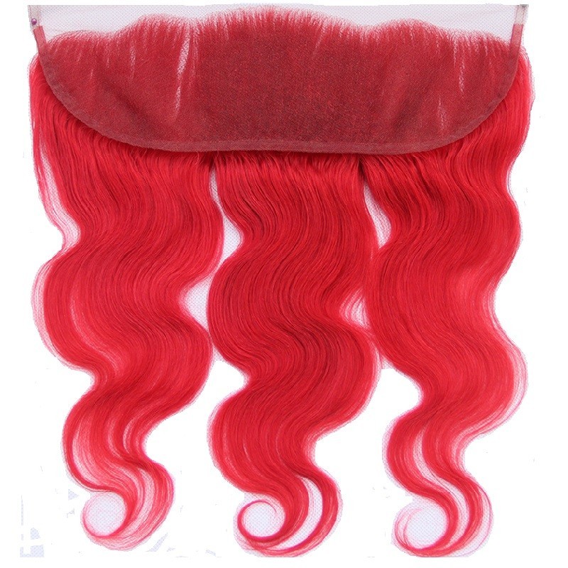 Lace Frontal Closure (13x4) Hair Extensions, Body Wave, Colour #Red, Made With Remy Indian Human Hair