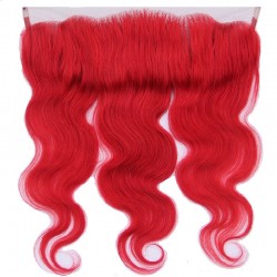 Lace Frontal Closure (13x4) Hair Extensions, Body Wave, Colour #Red, Made With Remy Indian Human Hair