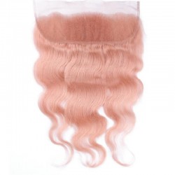 Lace Frontal Closure (13x4) Hair Extensions, Body Wave, Colour #Pink, Made With Remy Indian Human Hair
