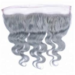 Lace Frontal Closure (13x4) Hair Extensions, Body Wave, Colour #Silver, Made With Remy Indian Human Hair