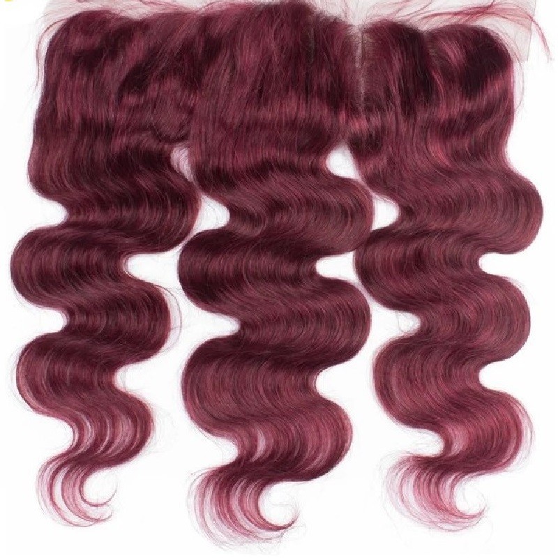 Lace Frontal Closure (13x4) Hair Extensions, Body Wave, Colour #530 (Red Wine), Made With Remy Indian Human Hair