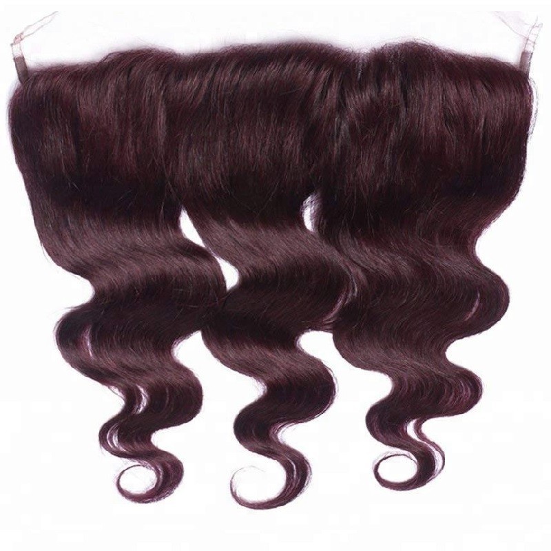 Lace Frontal Closure (13x4) Hair Extensions, Body Wave, Colour #99j (Burgundy), Made With Remy Indian Human Hair