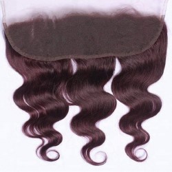 Lace Frontal Closure (13x4) Hair Extensions, Body Wave, Colour #99j (Burgundy), Made With Remy Indian Human Hair