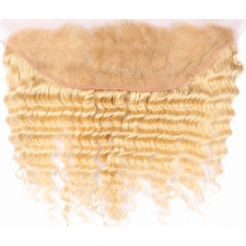 Lace Frontal Closure (13x4) Hair Extensions, Deep Wavy, Colour #60 (Lightest Blonde), Made With Remy Indian Human Hair