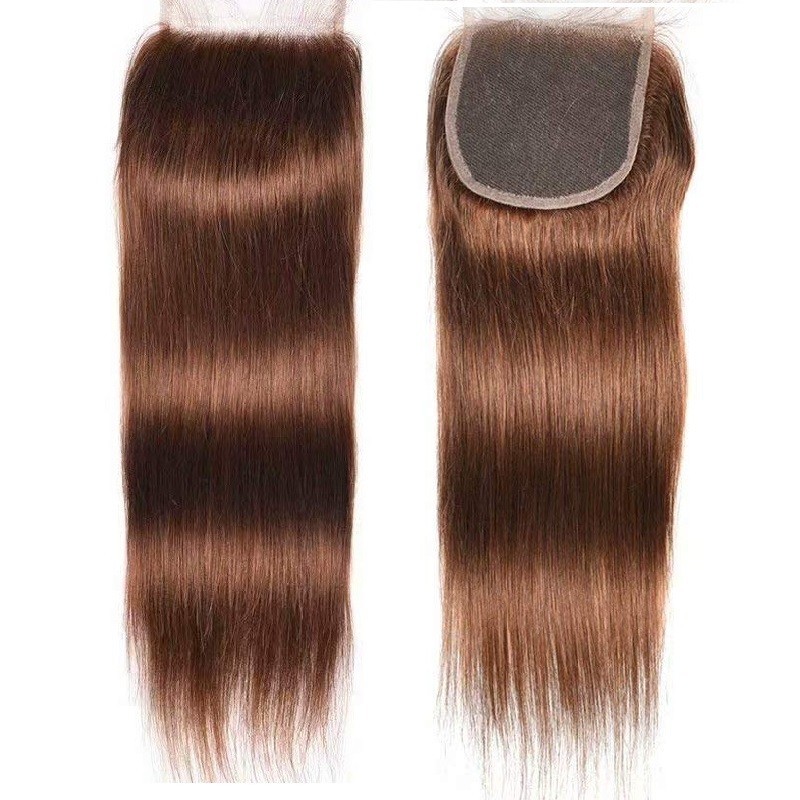 Top Closure Hair Extensions, Free Part , Colour #4 (Dark Brown), Made With Remy Indian Human Hair