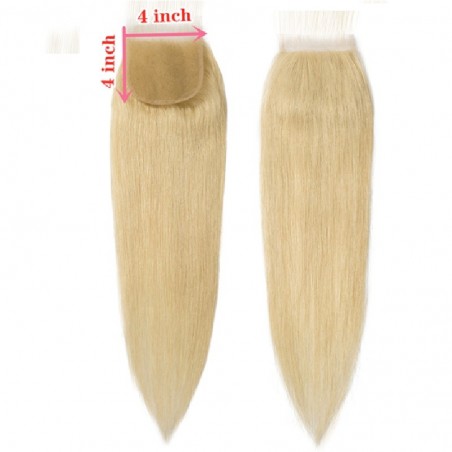 Top Closure Hair Extensions, Free Part, Colour #613 (Platinum Blonde), Made With Remy Indian Human Hair
