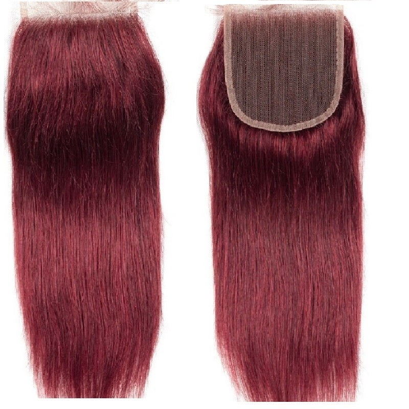 Top Closure Hair Extensions, Free Part, Colour #530 (Red Wine), Made With Remy Indian Human Hair