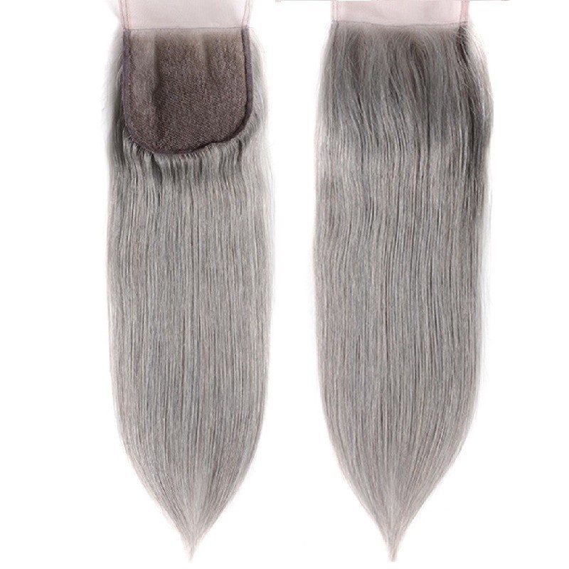 Top Closure Hair Extensions, Free Part, Colour #Silver, Made With Remy Indian Human Hair