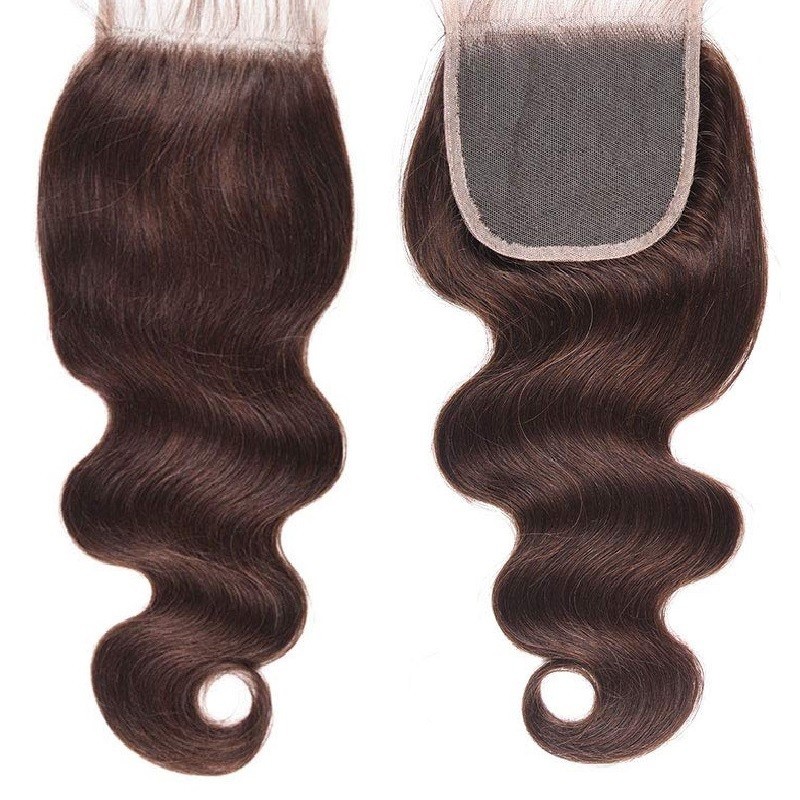 Top Closure Hair Extensions, Free Part, Body Wave, Colour #2 (Darkest Brown), Made With Remy Indian Human Hair
