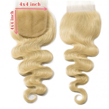 Top Closure Hair Extensions, Free Part, Body Wave, Colour #22 (Light Pale Blonde), Made With Remy Indian Human Hair