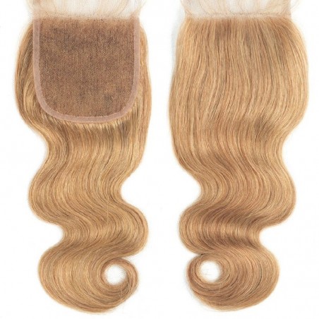 Top Closure Hair Extensions, Free Part, Body Wave, Colour #27 (Honey Blonde), Made With Remy Indian Human Hair