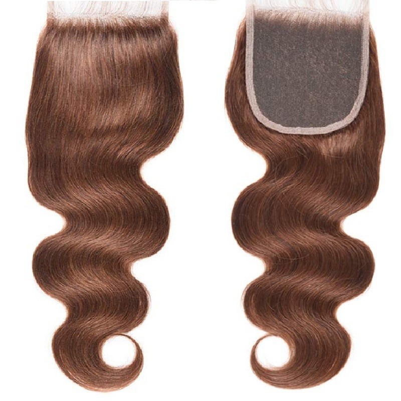 Top Closure Hair Extensions, Free Part, Body Wave, Colour #30 (Dark Auburn), Made With Remy Indian Human Hair