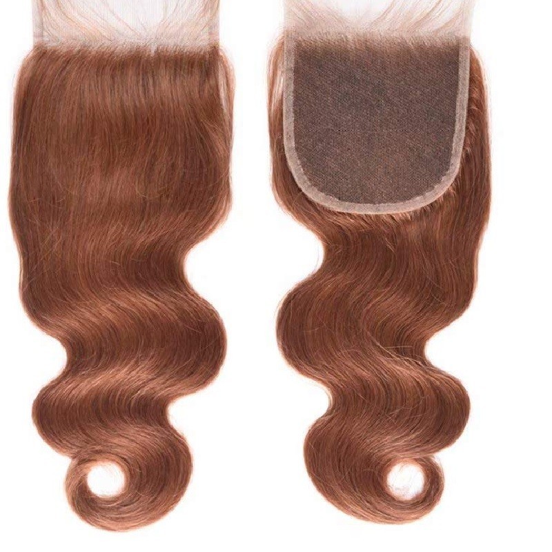 Top Closure Hair Extensions, Free Part, Body Wave, Colour #33 (Auburn), Made With Remy Indian Human Hair