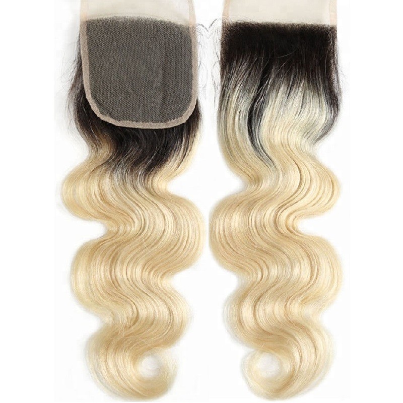 Top Closure Hair Extensions, Free Part, Body Wave, Mix Colour #1B/60