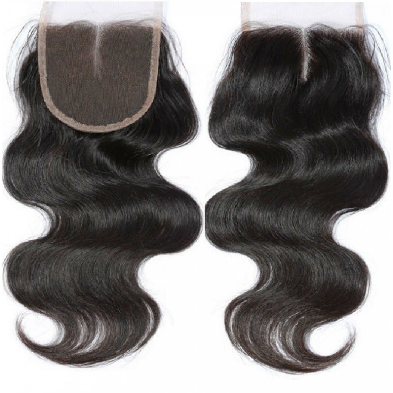 Top Closure Hair Extensions, Middle Part, Body Wave, Colour #1 (Jet Black), Made With Remy Indian Human Hair