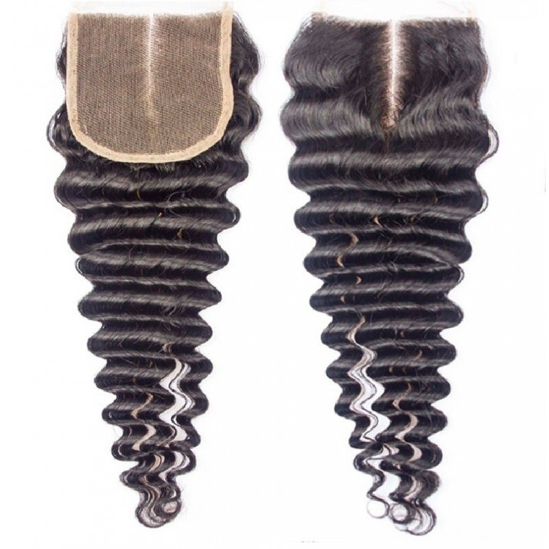Top Closure Hair Extensions, Middle Part, Deep Wavy, Colour #1B (Off Black), Made With Remy Indian Human Hair