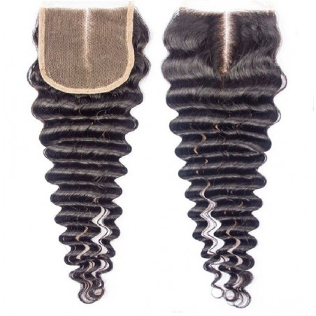 Top Closure Hair Extensions, Middle Part, Deep Wavy, Colour #1B (Off Black), Made With Remy Indian Human Hair