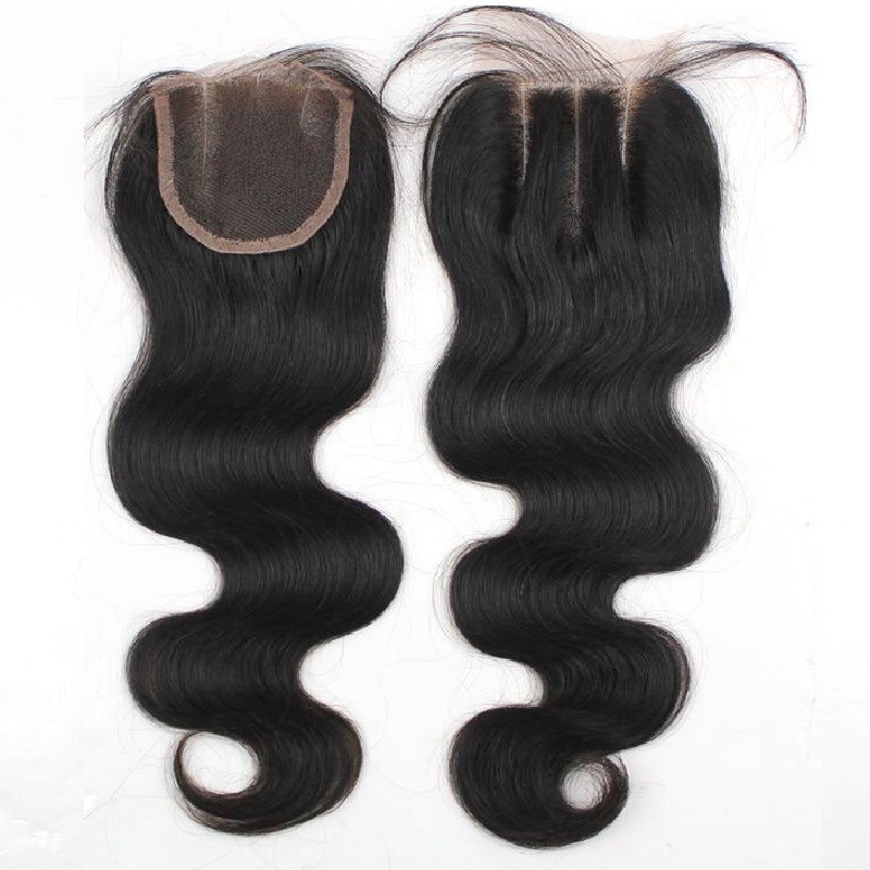 Top Closure Hair Extensions, Three-Part, Body Wave, Colour #1 (Jet Black), Made With Remy Indian Human Hair