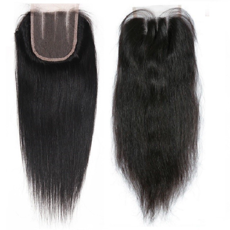 Top Closure Hair Extensions, Three-Part, Colour #1B (Off Black), Made With Remy Indian Human Hair