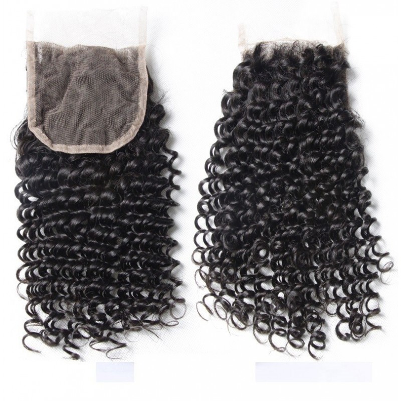 Top Closure Hair Extensions, Free Part, Curly, Colour #1 (Jet Black), Made With Remy Indian Human Hair