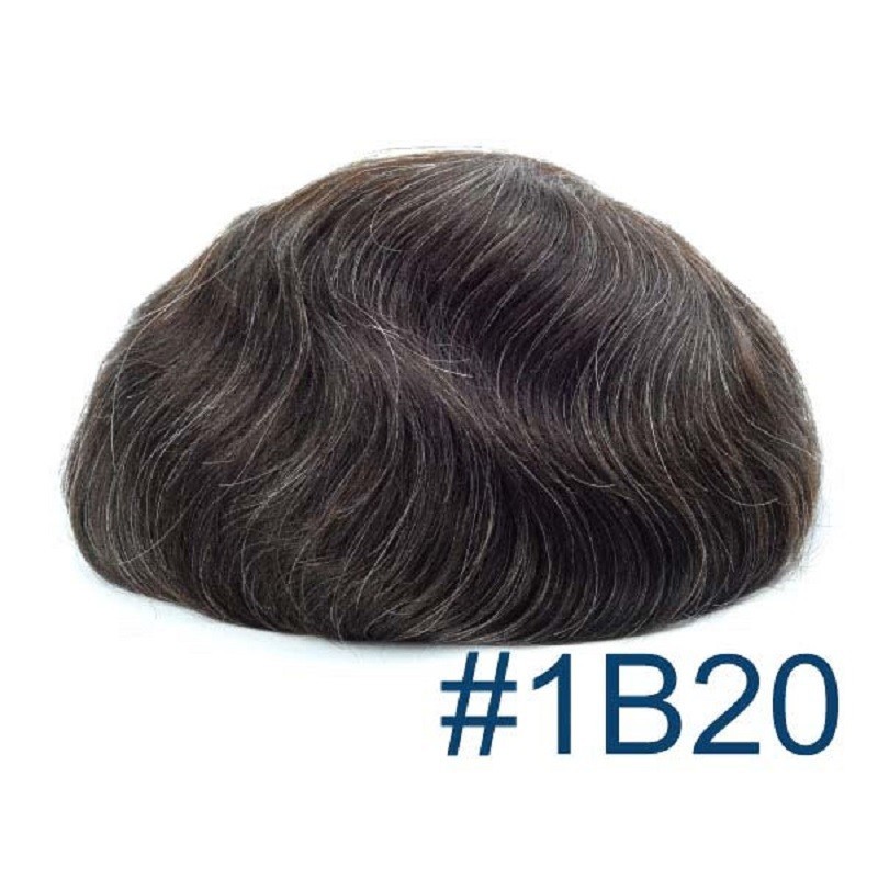 Men’s Wig - Toupee, Ultra-Thin Skin Base 0.03mm, Color #1B20 (Off Black with 20% Grey Hair), Made With Remy Indian Human Hair