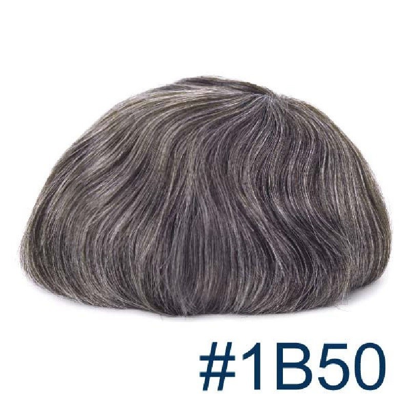 Men’s Wig - Toupee, Ultra-Thin Skin Base 0.03mm, Color #1B50 (Off Black with 50% Grey Hair), Made With Remy Indian Human Hair