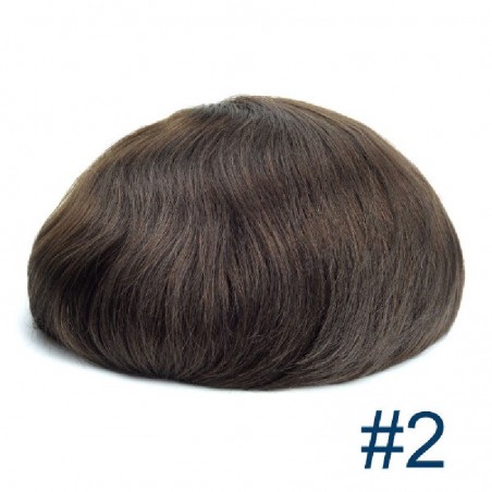 Men’s Wig - Toupee, Super-Thin Skin Base 0.06mm, Color #2 (Darkest Brown), Made With Remy Indian Human Hair