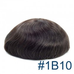 Men’s Wig - Toupee, Super-Thin Skin Base 0.08mm, Color #1B10 (Off Black with 10% Grey Hair), Made With Remy Indian Human Hair