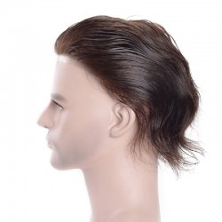 Men’s Wig - Toupee, Super-Thin Skin Base 0.08mm, Color #4ASH (Dark Brown with Ash Tone), Made With Remy Indian Human Hair