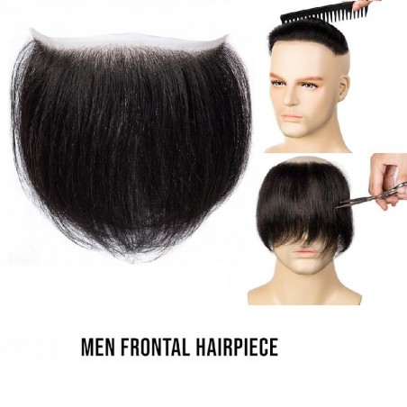 Men's Frontal Hairpiece Specially Designed to Cover Receding Hairline, Color #1 (Jet Black), Made With Remy Indian Human Hair