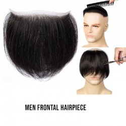 Men's Frontal Hairpiece Specially Designed to Cover Receding Hairline, Color #1B (Off Black), Made With Remy Indian Human Hair