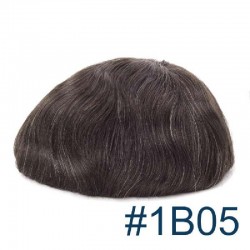 Men’s Wig - Toupee, Full French Lace Base, Color #1B05 (Off Black with 5% Grey Hair), Made With Remy Indian Human Hair