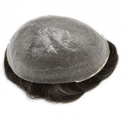 Men’s Wig - Toupee, Super-Thin Skin Base 0.06mm, Color #1B20 (Off Black with 20% Grey Hair), Made With Remy Indian Human Hair