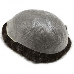 Men’s Wig - Toupee, Super-Thin Skin Base 0.08mm, Color #1B10 (Off Black with 10% Grey Hair), Made With Remy Indian Human Hair