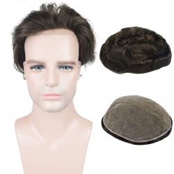 Men’s Wig - Toupee, Full French Lace Base, Color #1B20 (Off Black with 20% Grey Hair), Made With Remy Indian Human Hair