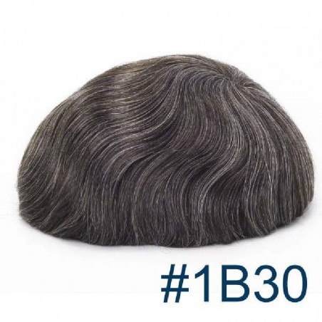 Men’s Wig - Toupee, Full French Lace Base, Color #1B30 (Off Black with 30% Grey Hair), Made With Remy Indian Human Hair