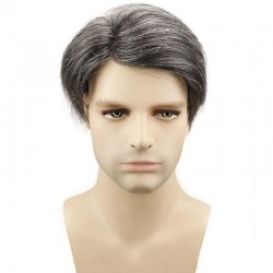 Men’s Wig - Toupee, Full French Lace Base, Color #1B50 (Off Black with 50% Grey Hair), Made With Remy Indian Human Hair