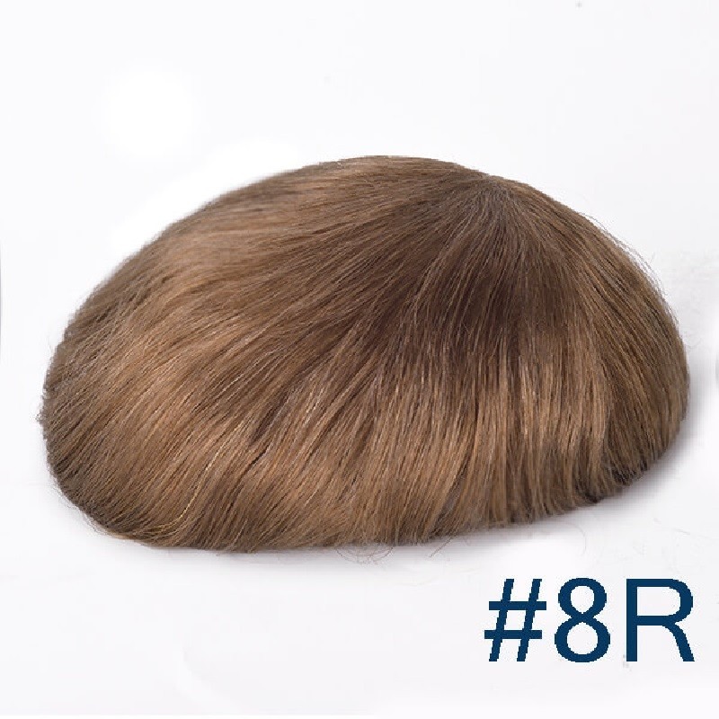 Men’s Wig - Toupee, Full French Lace Base, Color #8R (Light Ash Brown), Made With Remy Indian Human Hair