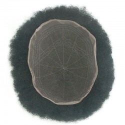 Men’s Wig - Toupee, Afro Curl, Full French Lace Base, Color #1A (Black), Made With Remy Indian Human Hair