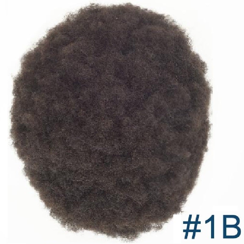 Men’s Wig - Toupee, Afro Curl, Transparent Thin Skin Base 0.08mm, Color #1B (Off Black), Made With Remy Indian Human Hair