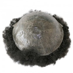 Men’s Wig - Toupee, Afro Curl, Transparent Thin Skin Base 0.08mm, Color #1B (Off Black), Made With Remy Indian Human Hair