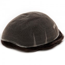 Men’s Wig - Toupee, Full Swiss Lace Base, Color #1B05 (Off Black with 5% Grey Hair), Made With Remy Indian Human Hair