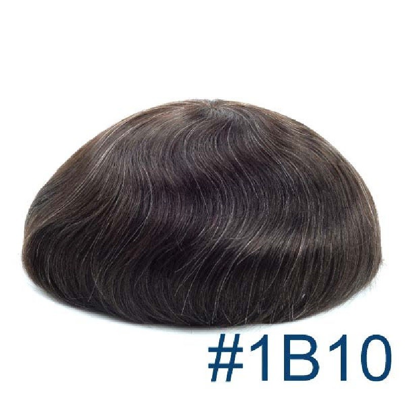 Men’s Wig - Toupee, Full Swiss Lace Base, Color #1B10 (Off Black with 10% Grey), Made With Remy Indian Human Hair
